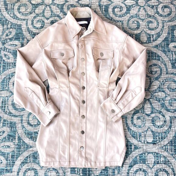 Fenty by Rihanna Faux Leather Button-Down Mini Dress Cream - Size 40 - Picture 3 of 12
